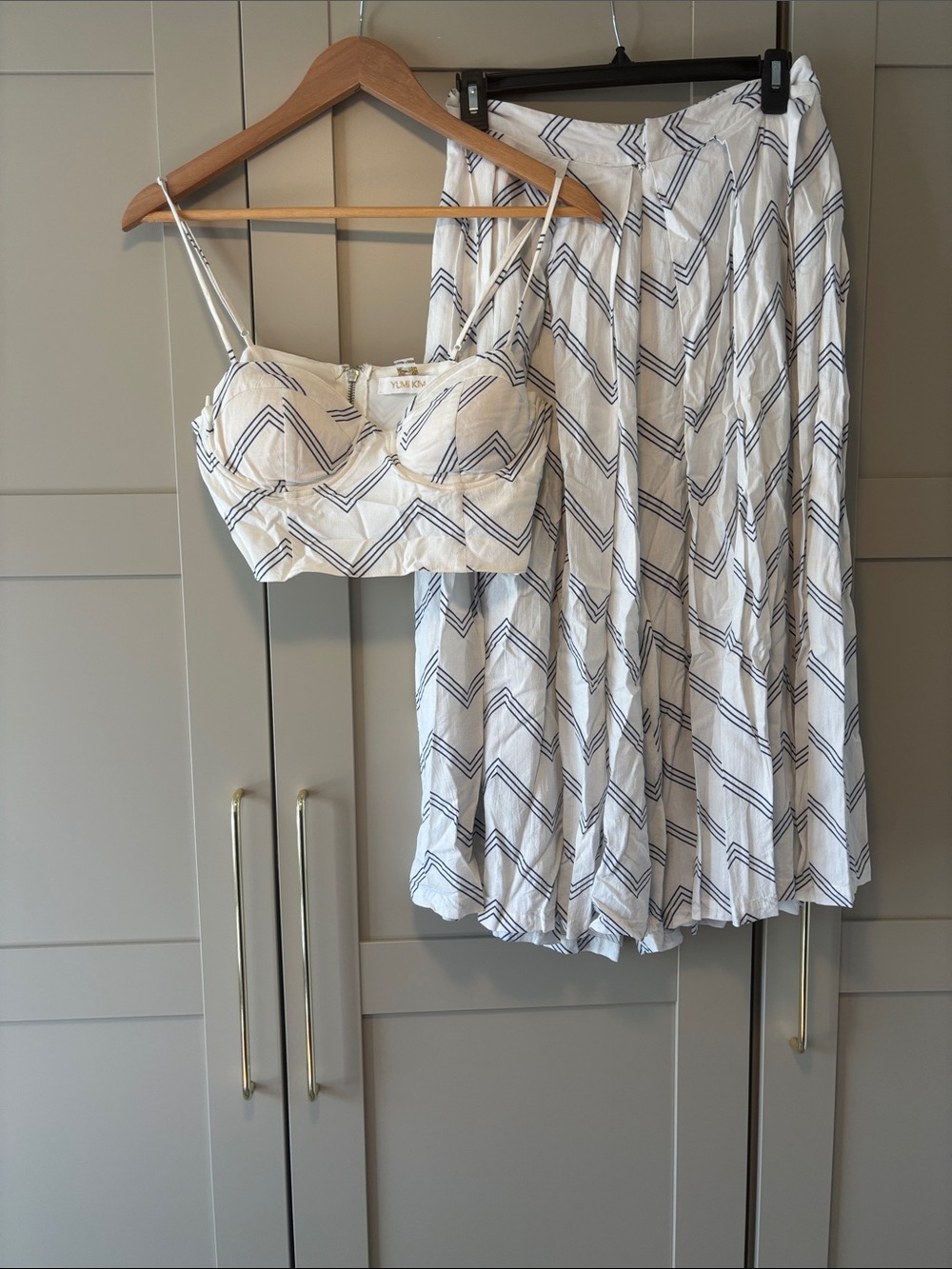Yumi Kim White and Navy Chevron Two-Piece Crop Top & Skirt Set